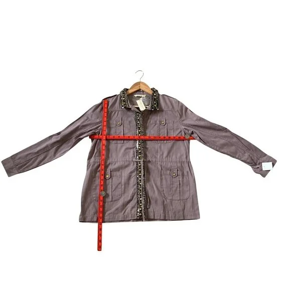 BNWT Innocence Clothing Women Dark Beige Embellished Border long Sleeve Jacket - Picture 3 of 12